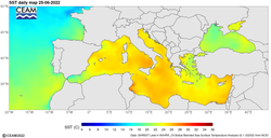 Temperatura superficial del agua del Mediterráneo en primavera de 2022