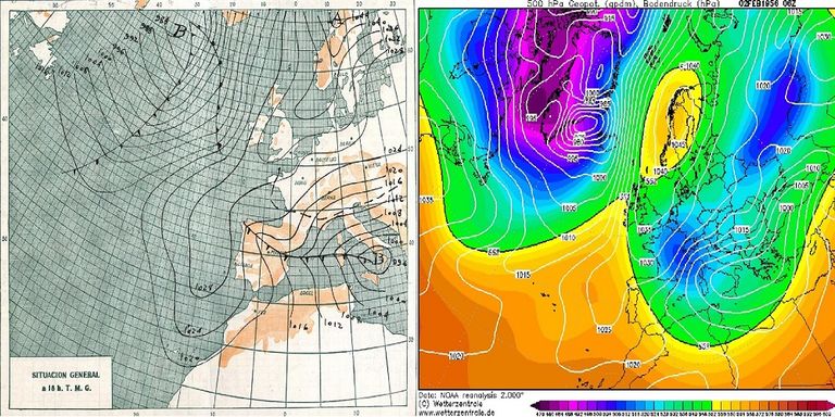 Situación en superficie el día 1 de febrero de 1956 y en altura del día 2 Situación en superficie el día 1 de febrero de 1956 y en altura del día 2