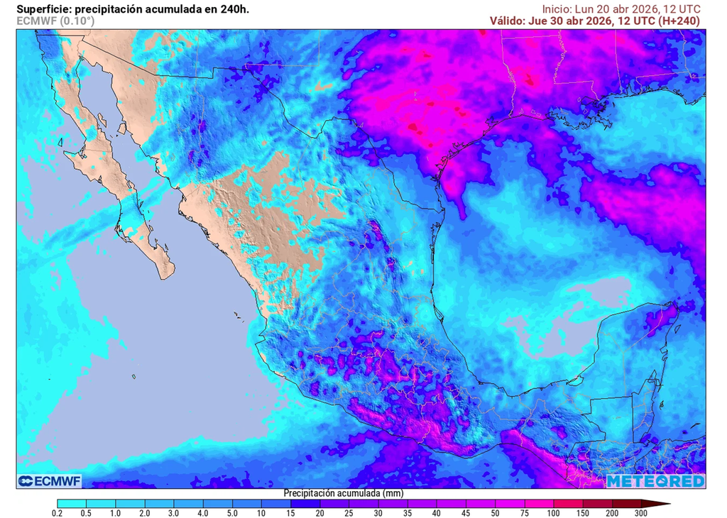 Seguirá lloviendo estos últimos días de abril en estados del noreste, centro, occidente, sur y oriente con tormentas y granizadas, superando acumulados de 50 mm.