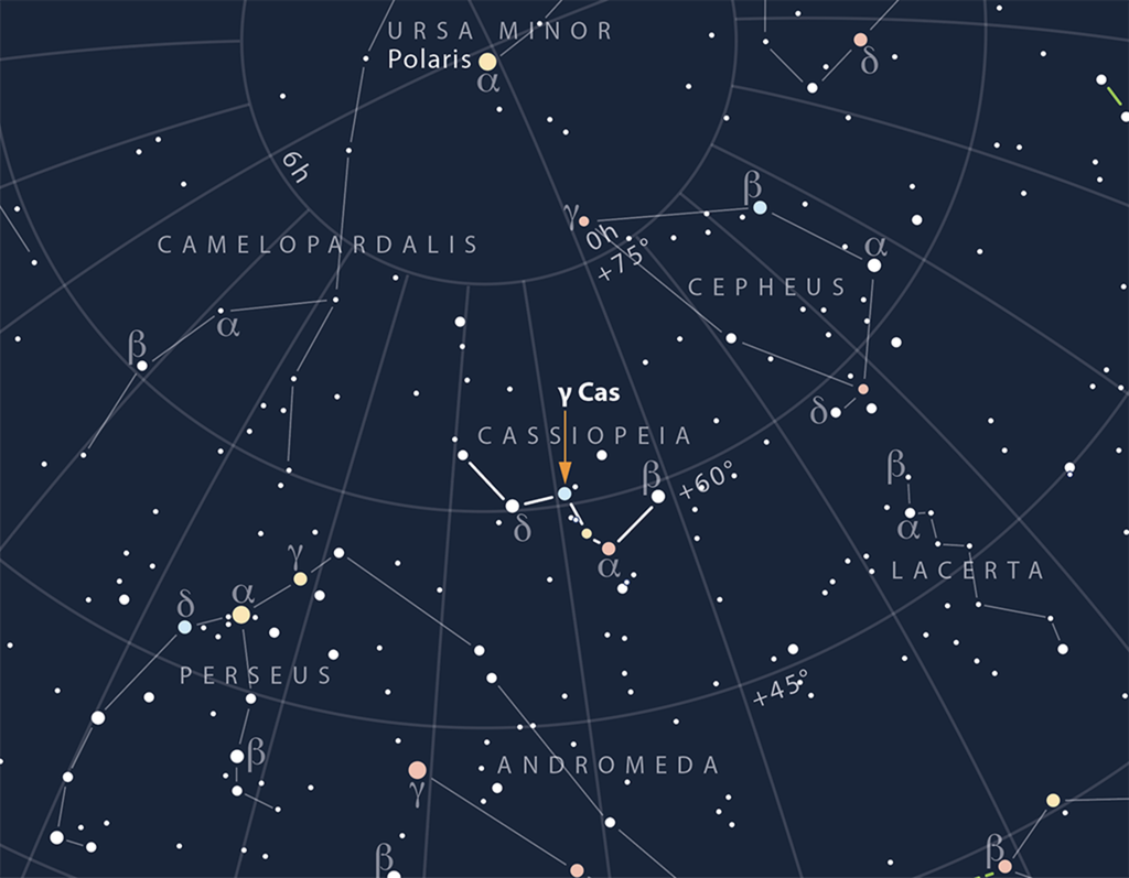 Dónde encontrar gamma-Cas en el cielo nocturno. ESA