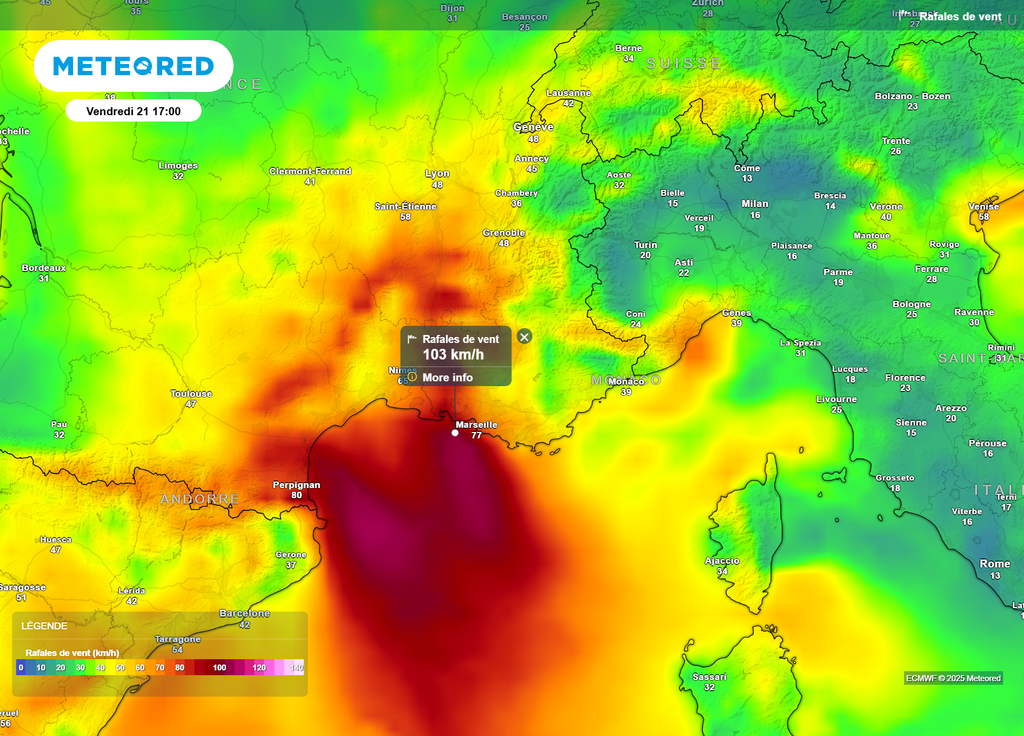 Rafales de vent Sud-Est mistral vendredi après-midi