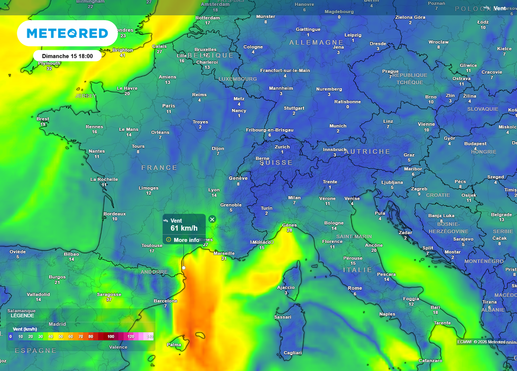 Ce dimanche soir, c'est la tramontane qui souffle encore le plus fort en France, avec des rafales dépassant les 60 km/h.