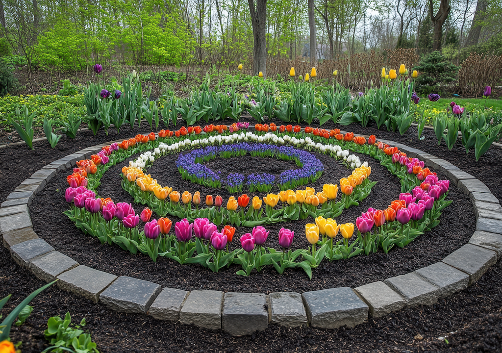Gartengestaltung, rundes Beet, Garten