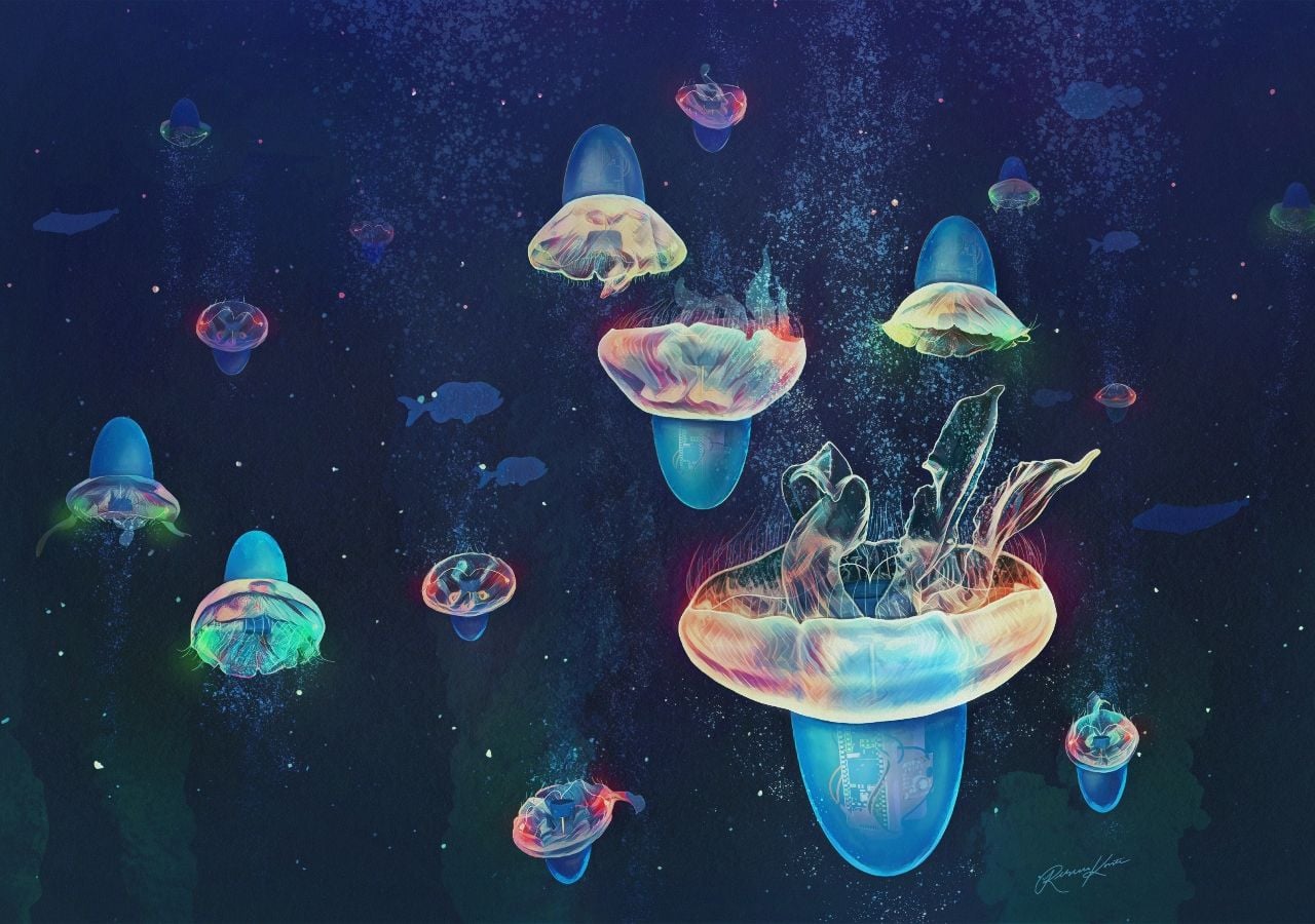Las medusas son nadadores muy eficientes. Imagen: ilustración artística Caltech