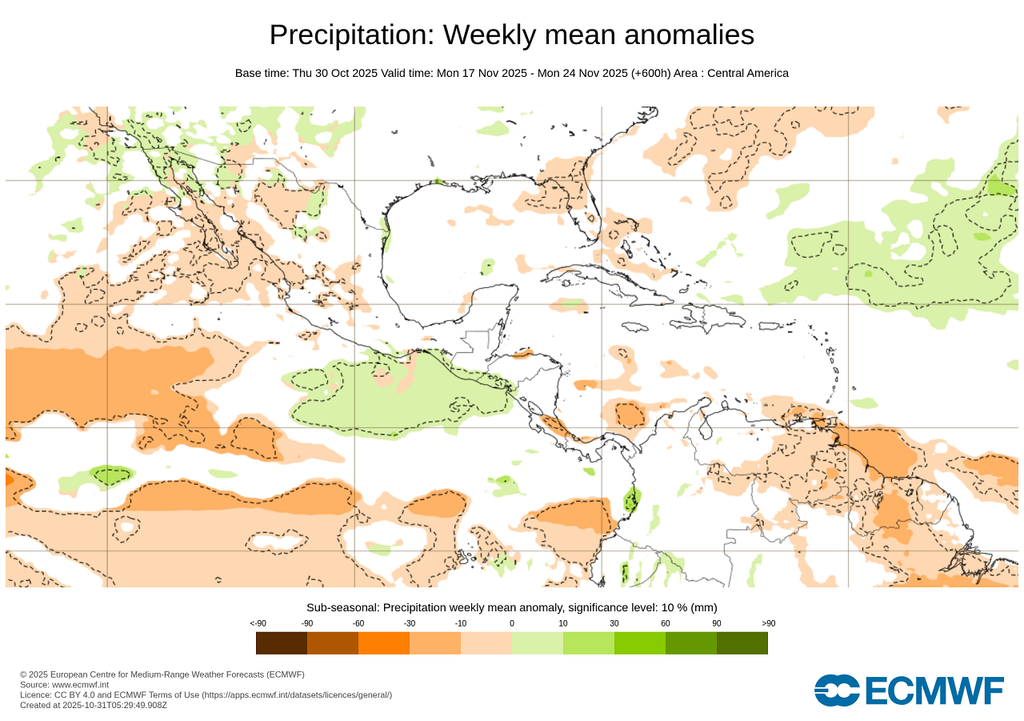 Anomalía de precipitaciones en milímetros