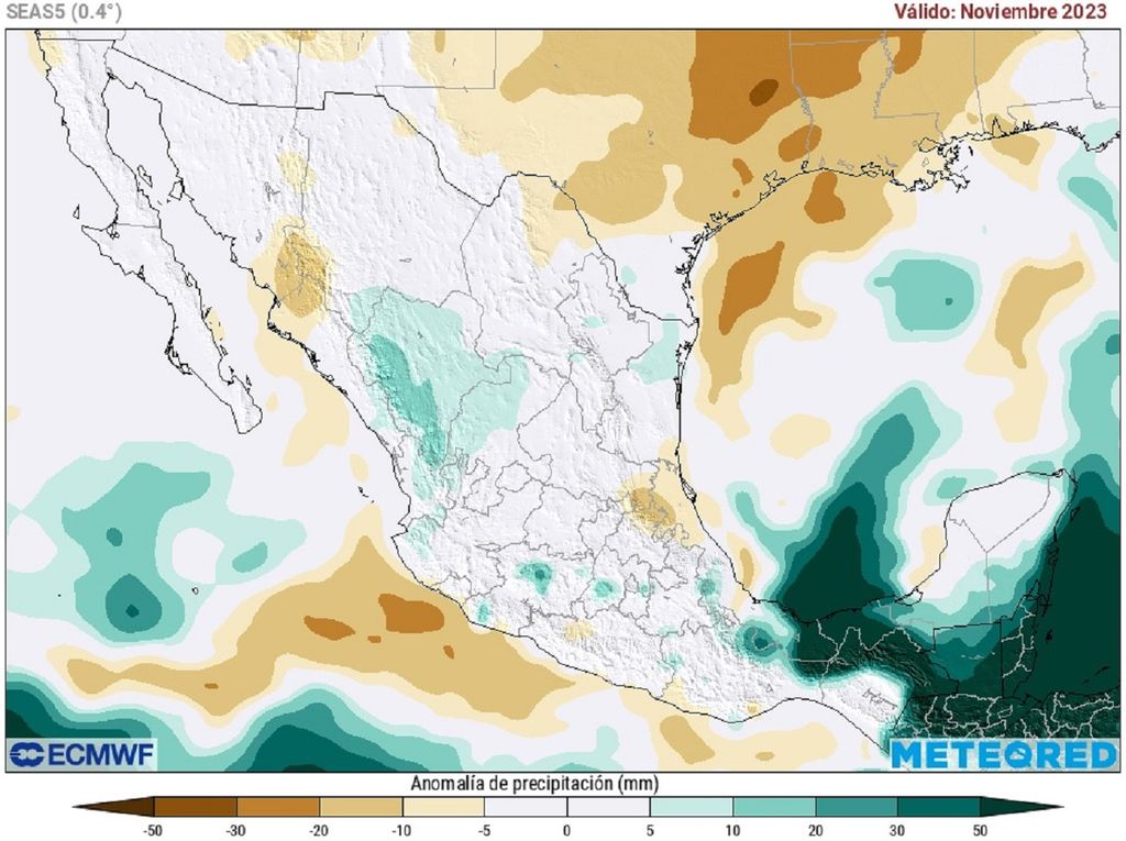 Modelo ECMWF - Anomalías mensual de lluvias