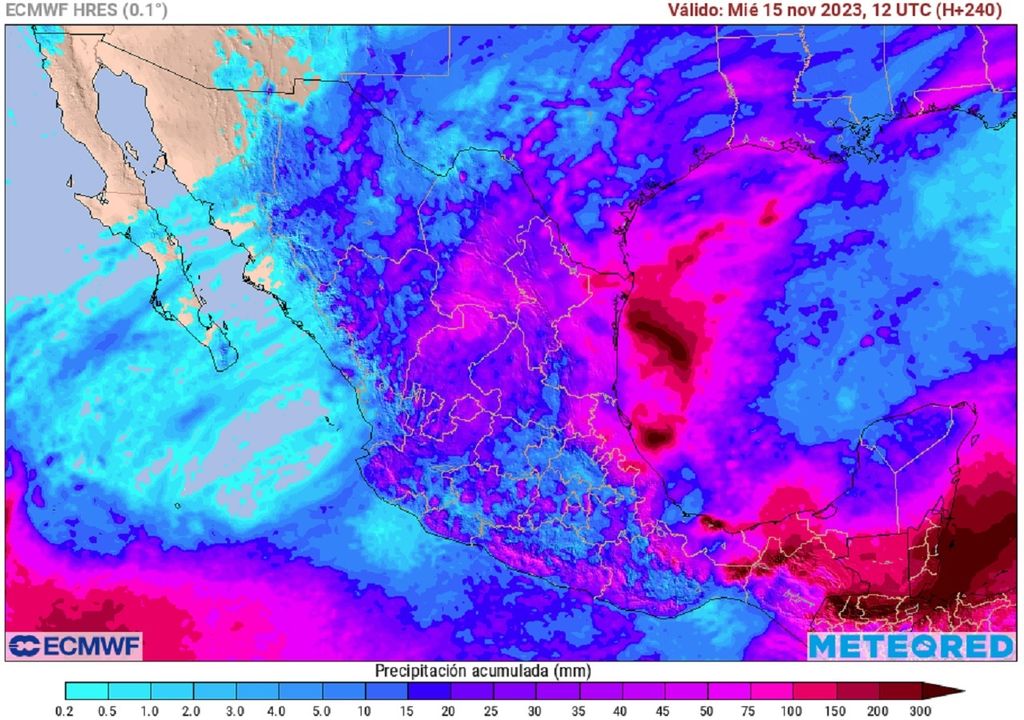 Modelo ECMWF - Acumulado de lluvias en milímetros