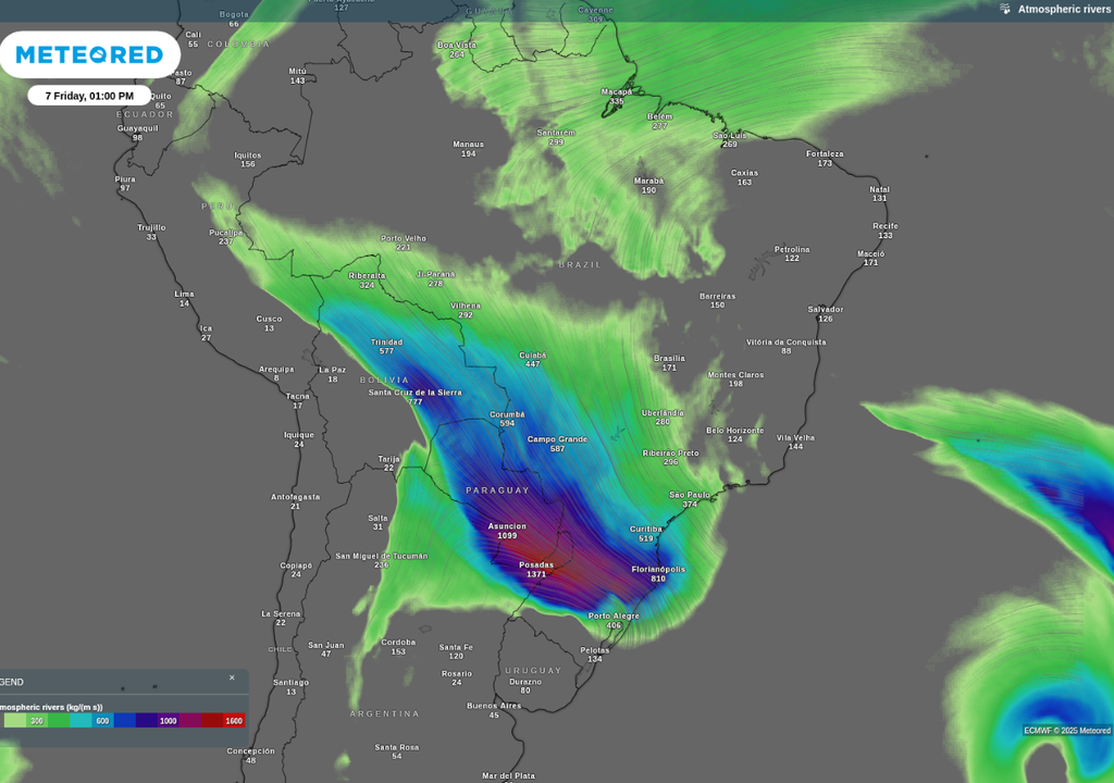 Previsão de intenso rio atmosférico nesta sexta-feira (7).