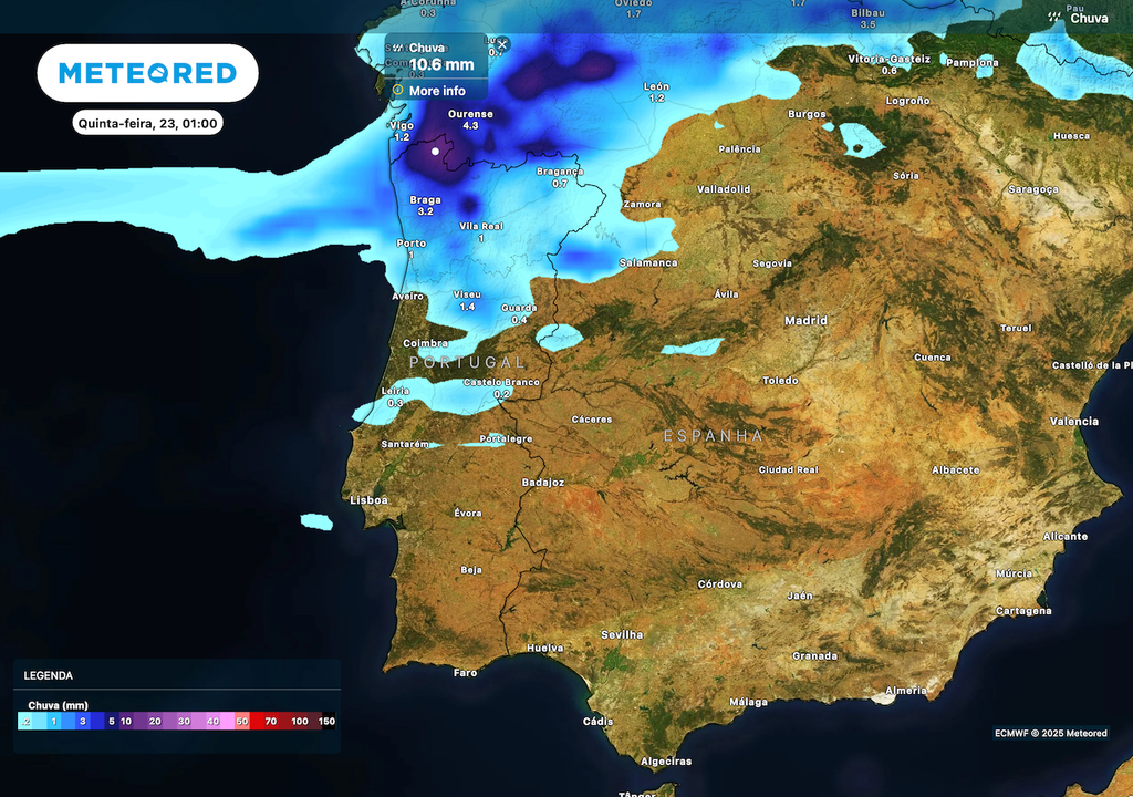 Valores elevados de precipitação elevada no norte e centro de Portugal Continental. Valores elevados de precipitação elevada no norte e centro de Portugal Continental.