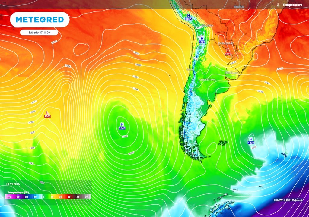 anticiclón previsto frente a Chile