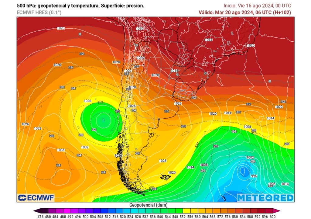 baja segregada sobre el sur de Chile