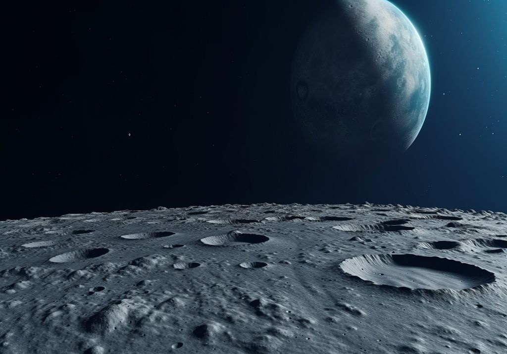 Tierra vista desde la superficie lunar, llena de cráteres