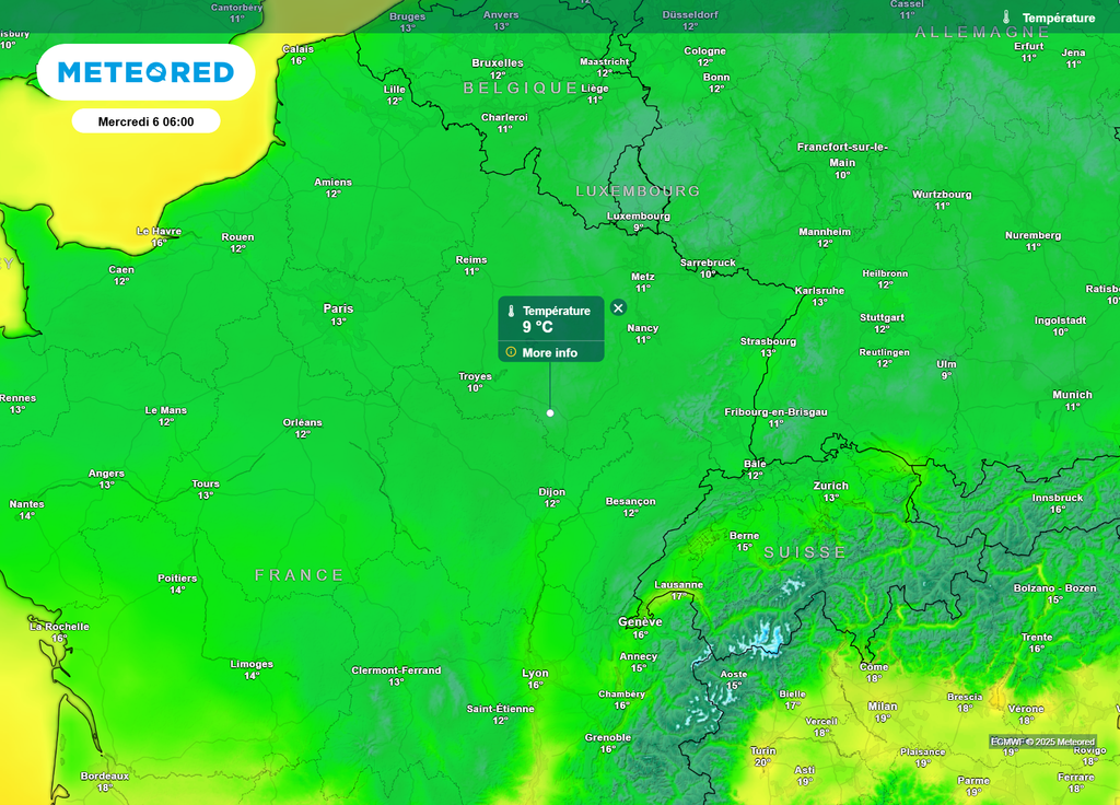 Températures mercredi matin