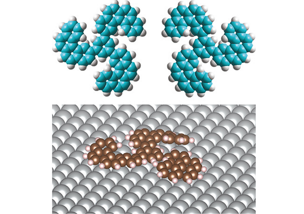 Die Forschenden verwendeten ein Molekül namens Tris(tetrahelicenebenzen) oder t[4]HB, das seine Händigkeit ganz einfach wechseln kann