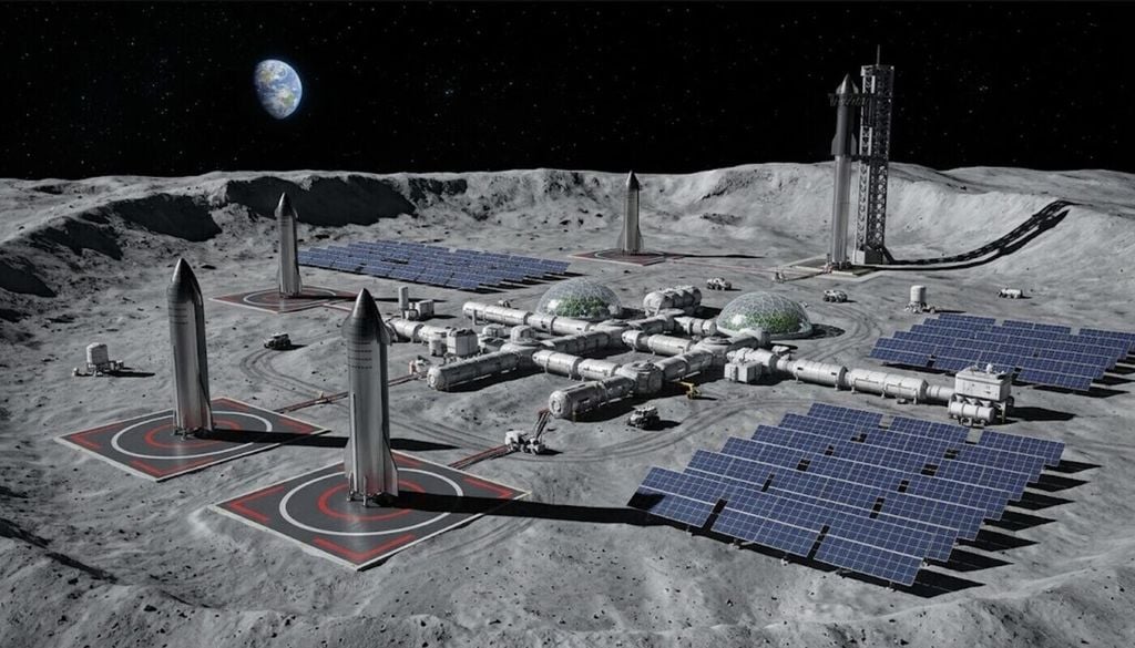 Elon Musk hat im Februar 2026 bekanntgegeben, dass er eine Mondstadt für mehrere Zehntausend Menschen errichten möchte. Elon Musk hat im Februar 2026 bekanntgegeben, dass er eine Mondstadt für mehrere Zehntausend Menschen errichten möchte. Bild: KI-generiert