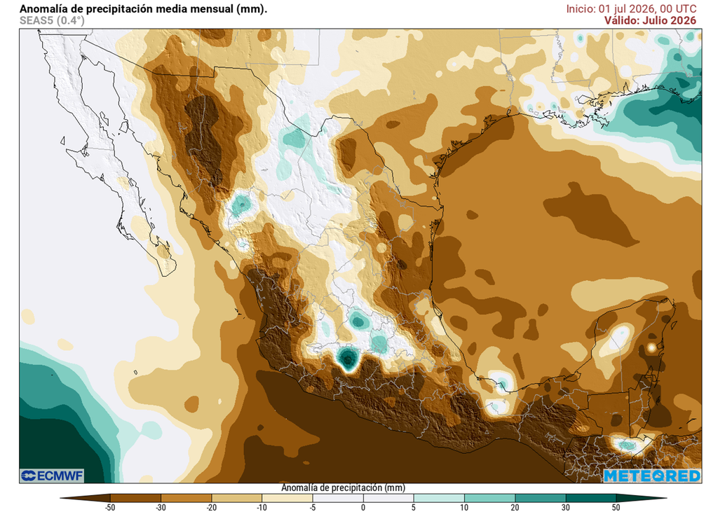 Pronóstico de anomalía de precipitaciones en julio Las lluvias inicialmente serán extensas y abundantes en México, pero irán disminuyendo a finales de mes, cuando la Canícula podría hacerse presente.