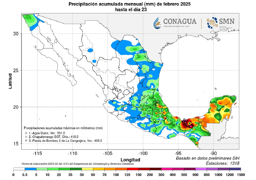 Precipitación acumulada de febrero Precipitación acumulada de febrero