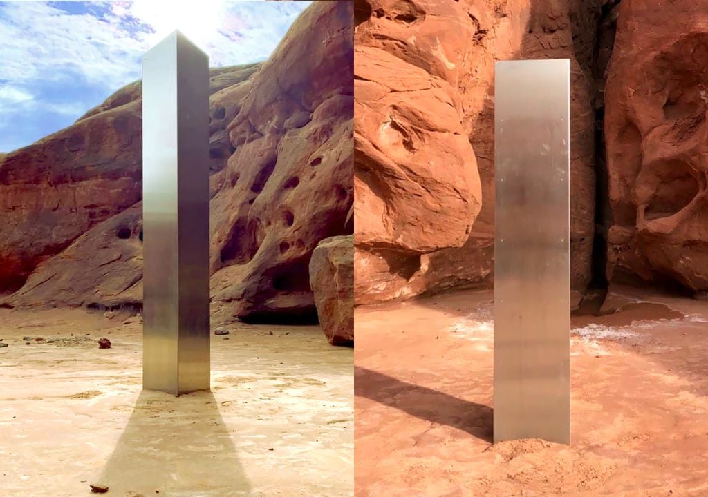 The monolith was found during a helicopter survey and had been in place for at least 5 years. (images: Utah Department of Public Safety Aero Bureau)