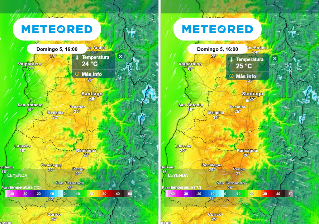Modelo ECMWF muestra registros térmicos de hasta 24 °C en Santiago este domingo.