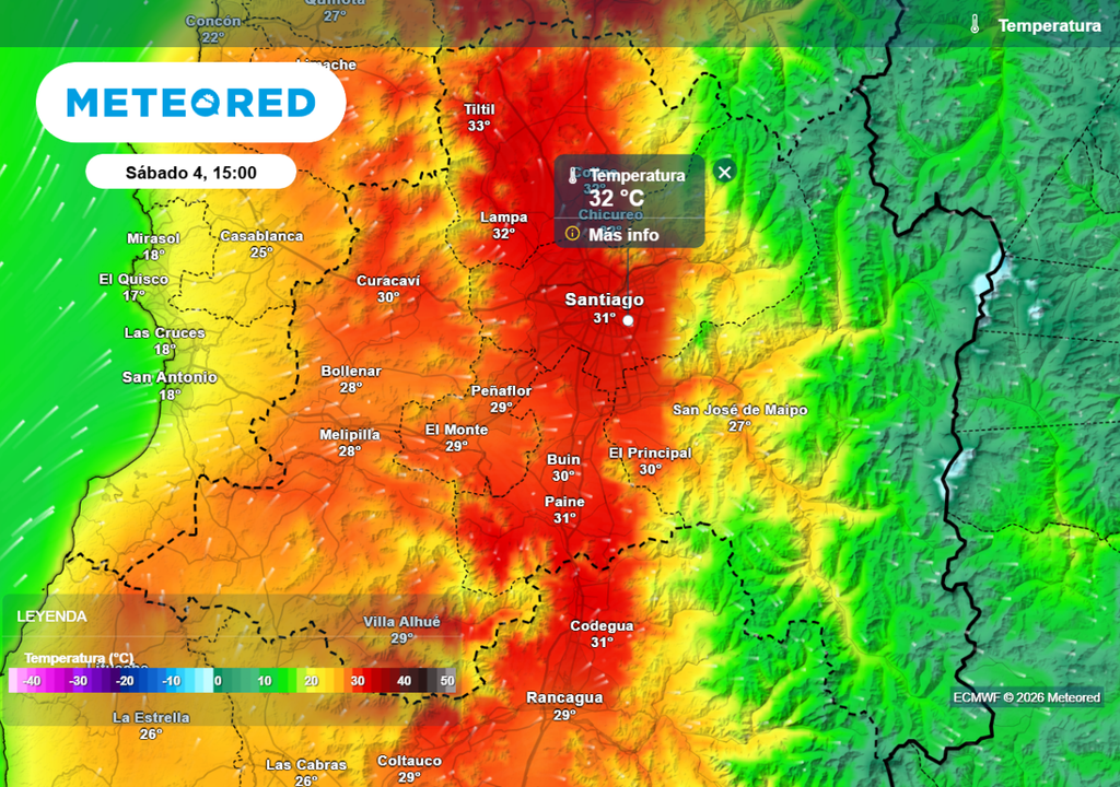 Hasta los 32 °C podrían llegar los termómetros en Santiago este sábado.