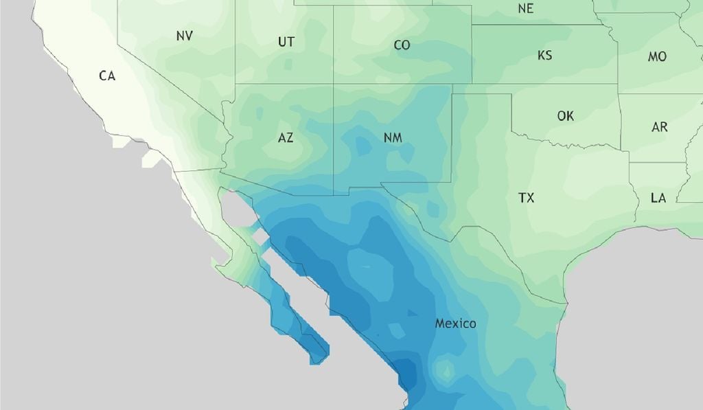 En el Noroeste mexicano se incrementa la presencia de lluvia por este fenómeno. Imagen NOAA.