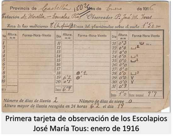 Morella (Castellón) Celebra 100 Años De Observaciones Meteorológicas Tarjeta de observación