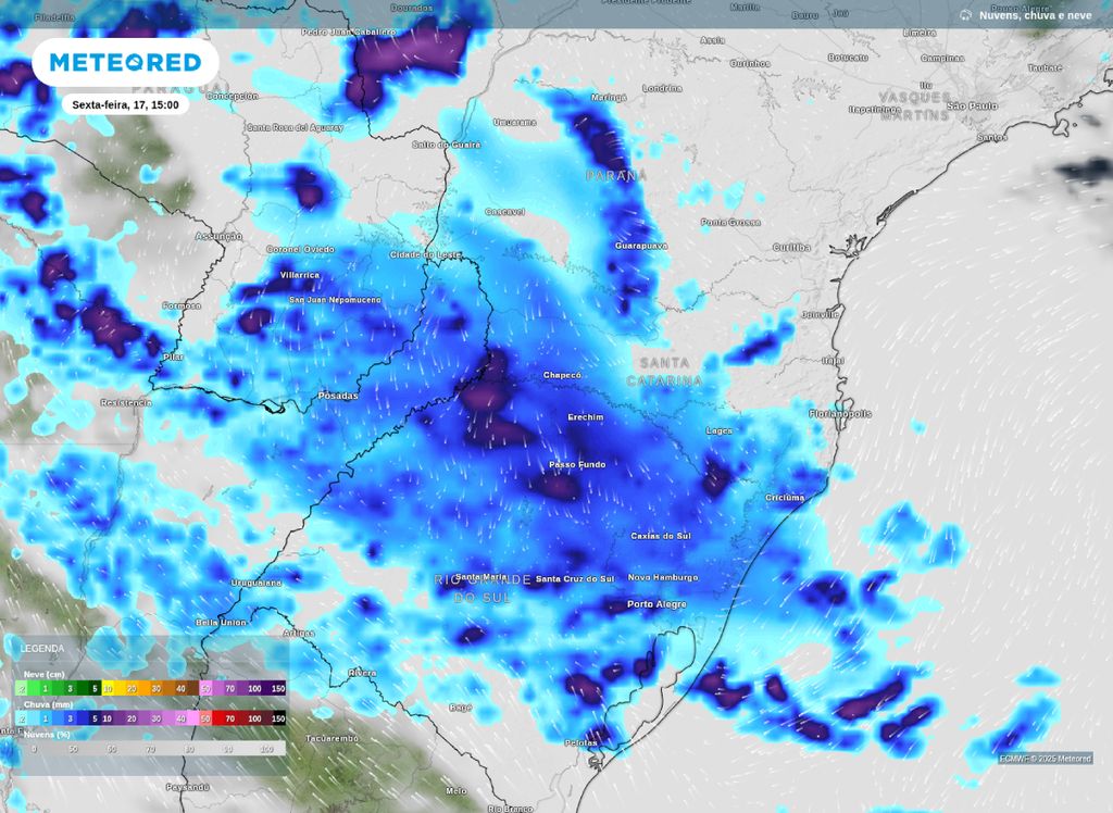 Previsão de chuva para a tarde de sexta-feira (17) sobre a Região Sul do Brasil. Previsão de chuva para a tarde de sexta-feira (17) sobre a Região Sul do Brasil.
