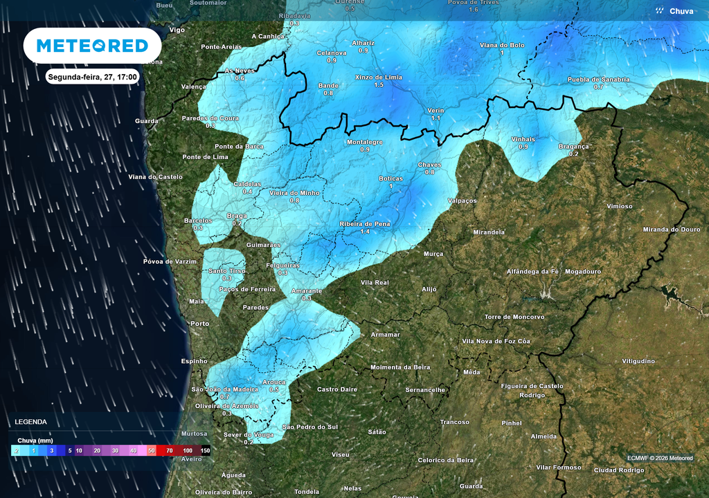 Apesar do calor generalizado, o Norte interior poderá registar chuva e maior nebulosidade, o que ajudará a conter um pouco as temperaturas em distritos como Braga e Vila Real.