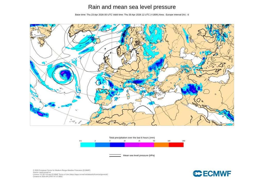Os mapas do ECMWF apontam para o regresso da instabilidade no final de abril, com possibilidade de formação de uma depressão e nova precipitação em Portugal.