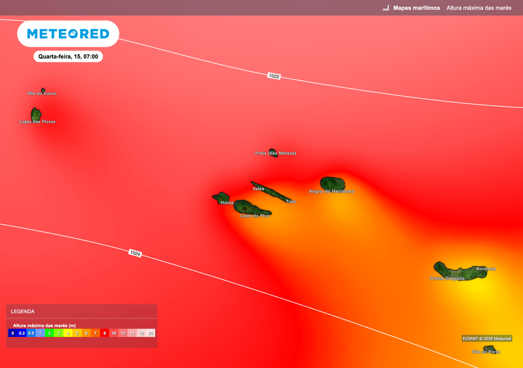 Durante a manhã de quarta-feira, prevê-se um aumento da agitação marítima nos Açores, com ondas que poderão atingir 4 a 6 metros, sobretudo nas ilhas mais expostas ao quadrante oeste. Este agravamento está associado ao reforço do vento no Atlântico Norte.