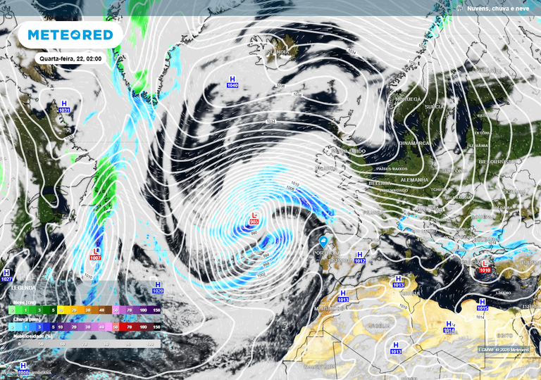 Mudan&ccedil;as em Portugal na pr&oacute;xima semana: emergem nos mapas uma tempestade e um anticiclone an&oacute;malos