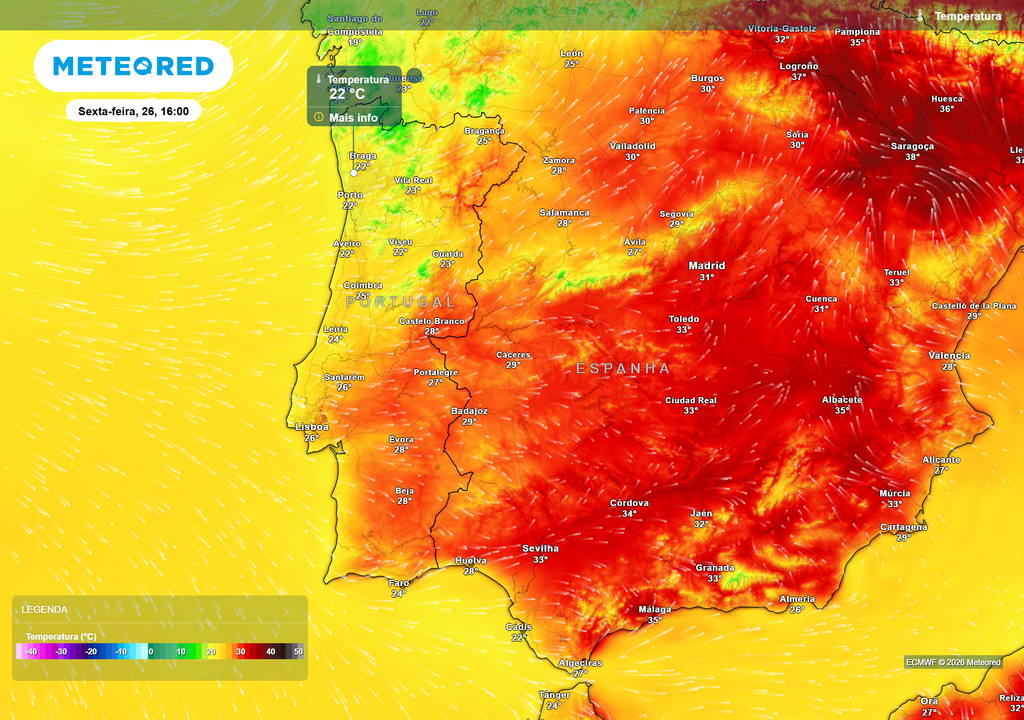 Ainda que para amanhã, véspera de São João, ainda se esperem valores bastante elevados, especialmente no interior do país, a partir de quarta-feira as temperaturas diminuem de forma significativa e generalizada.