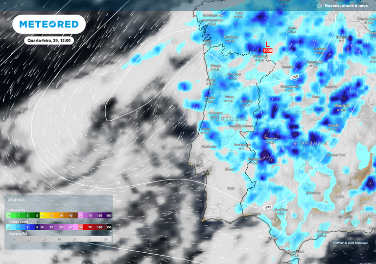 Chuva e trovoadas localmente intensas entre ter&ccedil;a e quarta dar&atilde;o lugar a uma subida t&eacute;rmica na segunda metade da semana