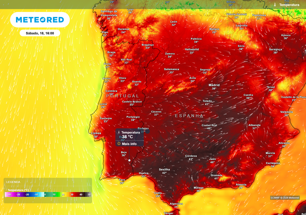 temperatura do ar à superfície As temperaturas máximas podem começar a subir de forma gradual a partir de amanhã, terça-feira. No entanto, será a partir de sábado que todo o país deverá sentir esta subida com maior evidência, com os termómetros a aproximarem-se dos 40 ºC em alguns pontos do Sul.