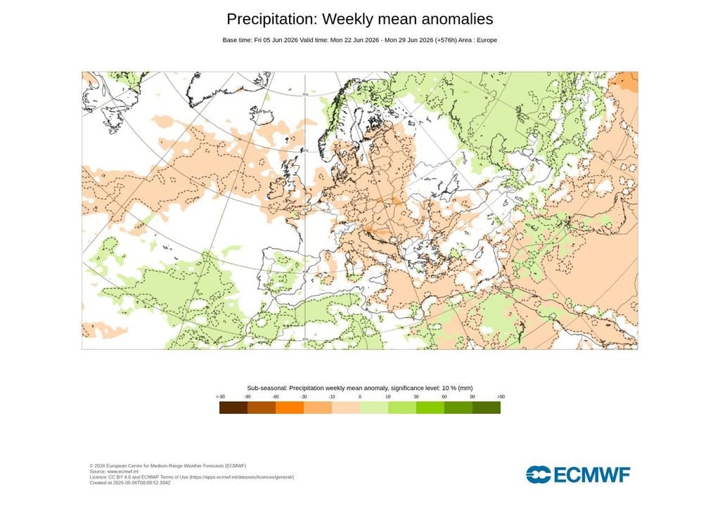 O modelo europeu aponta para uma segunda metade de junho ligeiramente mais instável nalgumas zonas de Portugal continental, com precipitação superior à média também na Madeira.