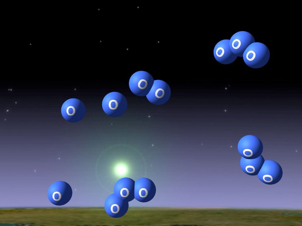 Molécules d'ozone (O3) versus molécules d'oxygène (O2). POT