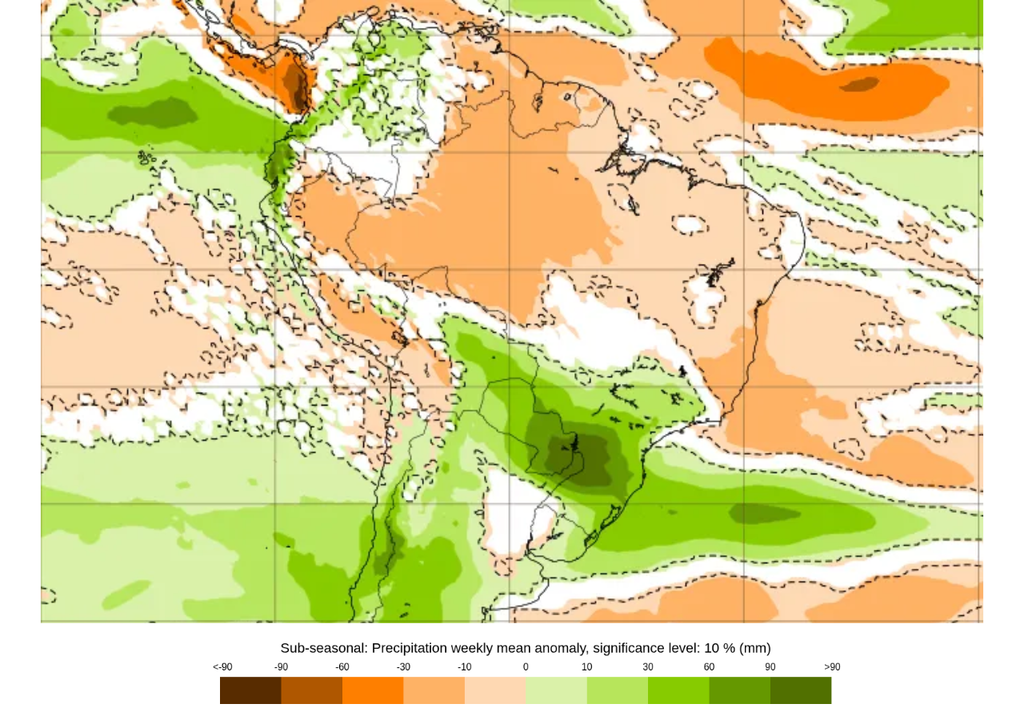 Previsão de anomalia de chuva entre 5 e 12 de outubro, segundo o ECMWF. Previsão de anomalia de chuva entre 5 e 12 de outubro, segundo o ECMWF.