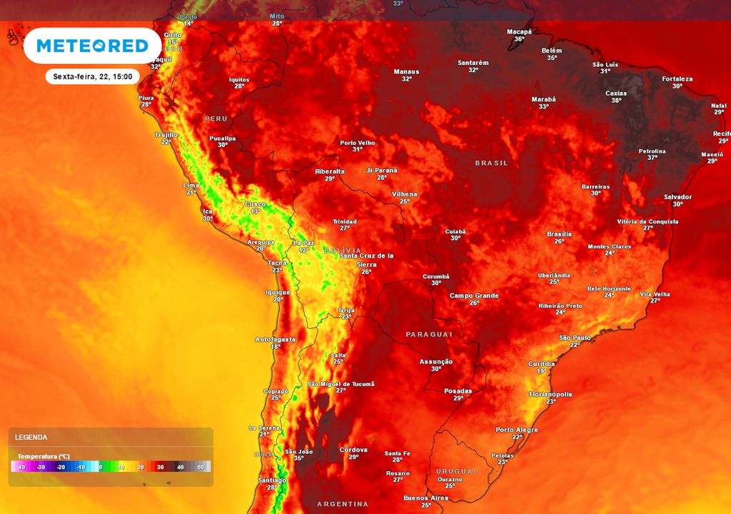Previsão de temperaturas máximas na sexta-feira.