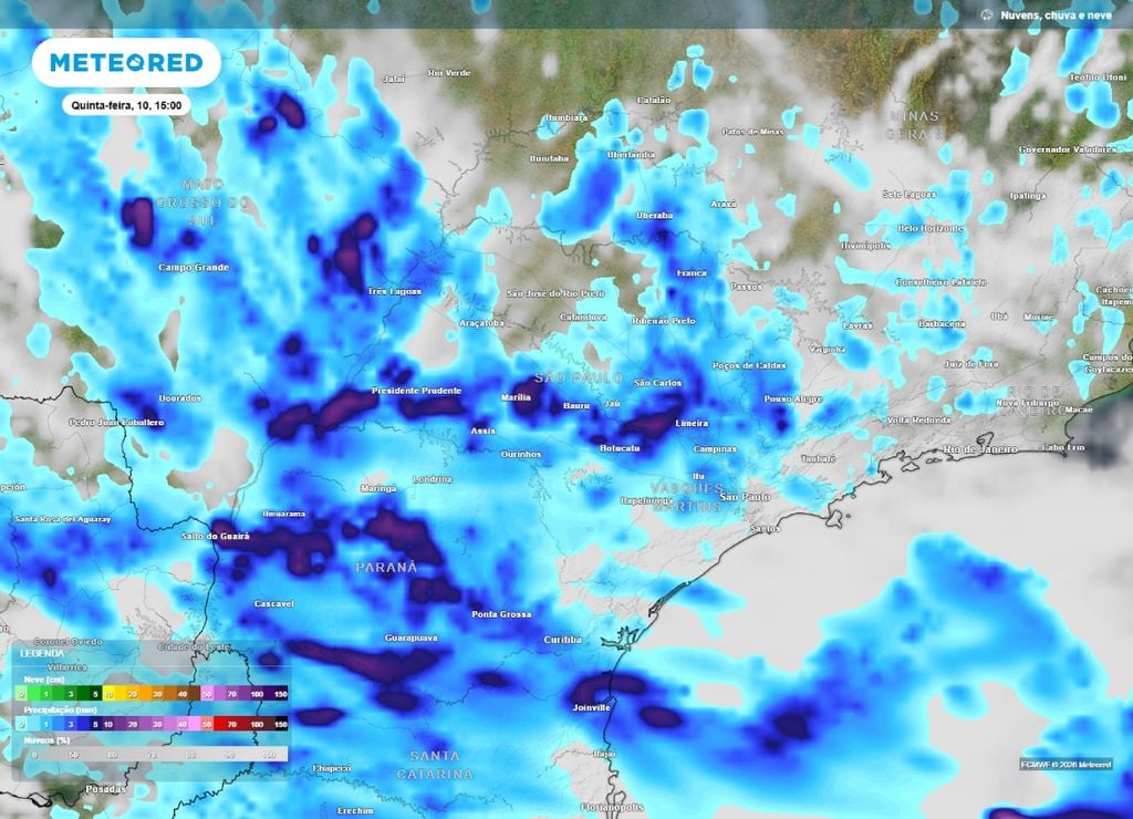 chuvas em SP Previsão de chuva e nebulosidade para a tarde da quinta-feira, 10 de setembro.