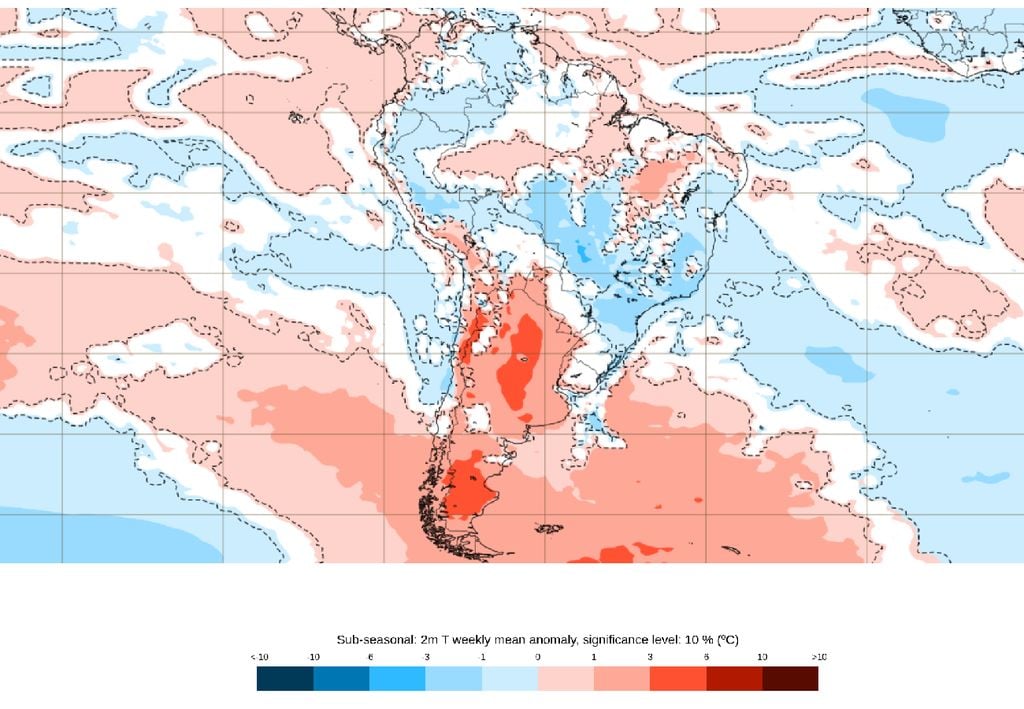 Previsão de anomalia de temperatura entre 07 e 14 de julho, de acordo com o ECMWF. Créditos: ECMWF. Previsão de anomalia de temperatura entre 07 e 14 de julho, de acordo com o ECMWF. Créditos: ECMWF.