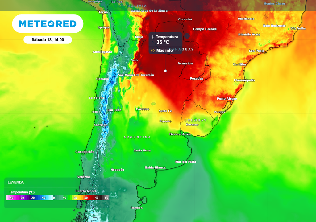 calor en el nea y zonda en el noa Sábado con máximas de verano, en torno a los 35 °C para el NEA y norte.