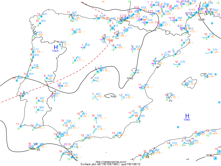 Muy Altas Presiones Sobre La Península De Más De 1049 Hpa Secuencia del mapa de presión redicida a nivel del mar, en hPa, desde el 8 de enero a las 18 UTC hasta 9 de enero a las 06 UTC.