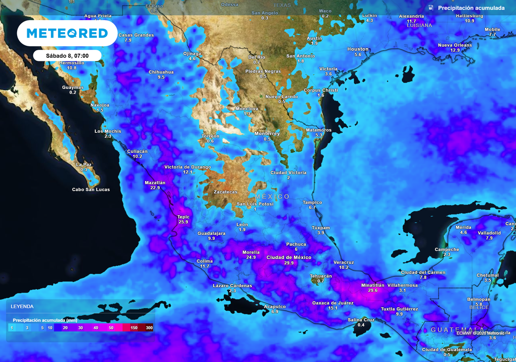 Pronóstico de precipitaciones en milímetros Lluvias y tormentas dispersas se prevén esta tarde-noche en occidente, centro, sur, Golfo de México y sureste, beneficiando y refrescando el ambiente.