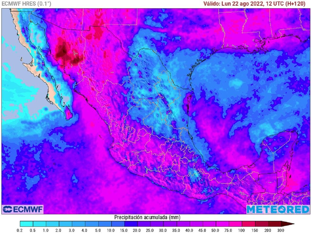 Modelo ECMWF - Precipitaciones acumuladas del 17 al 21 de agosto Modelo ECMWF - Precipitaciones acumuladas del 17 al 21 de agosto