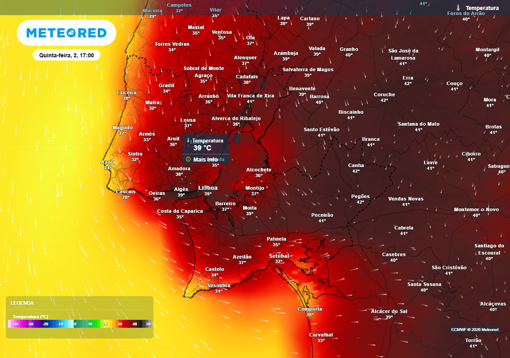 Uma cúpula de calor intensificará as temperaturas em todo o território de Portugal continental, tanto máximas como mínimas.