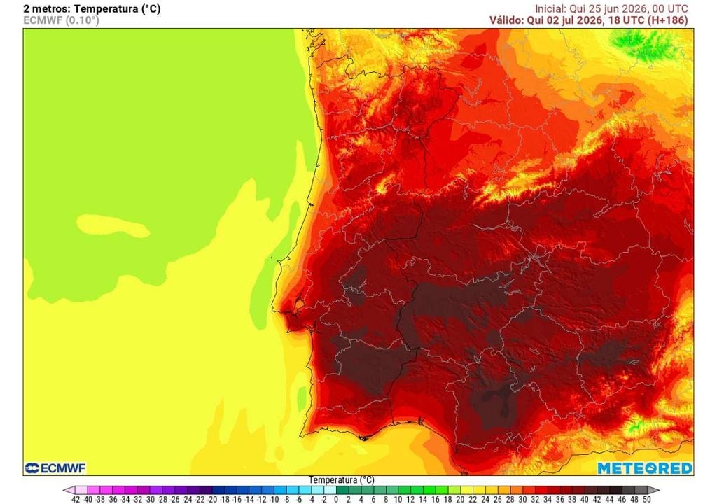 O primeiro dia de julho deverá ser quente em praticamente todo o território. O interior, especialmente o Alentejo, poderá aproximar-se dos 40 °C, enquanto o litoral Norte e Centro continuará mais fresco devido à influência da nortada.