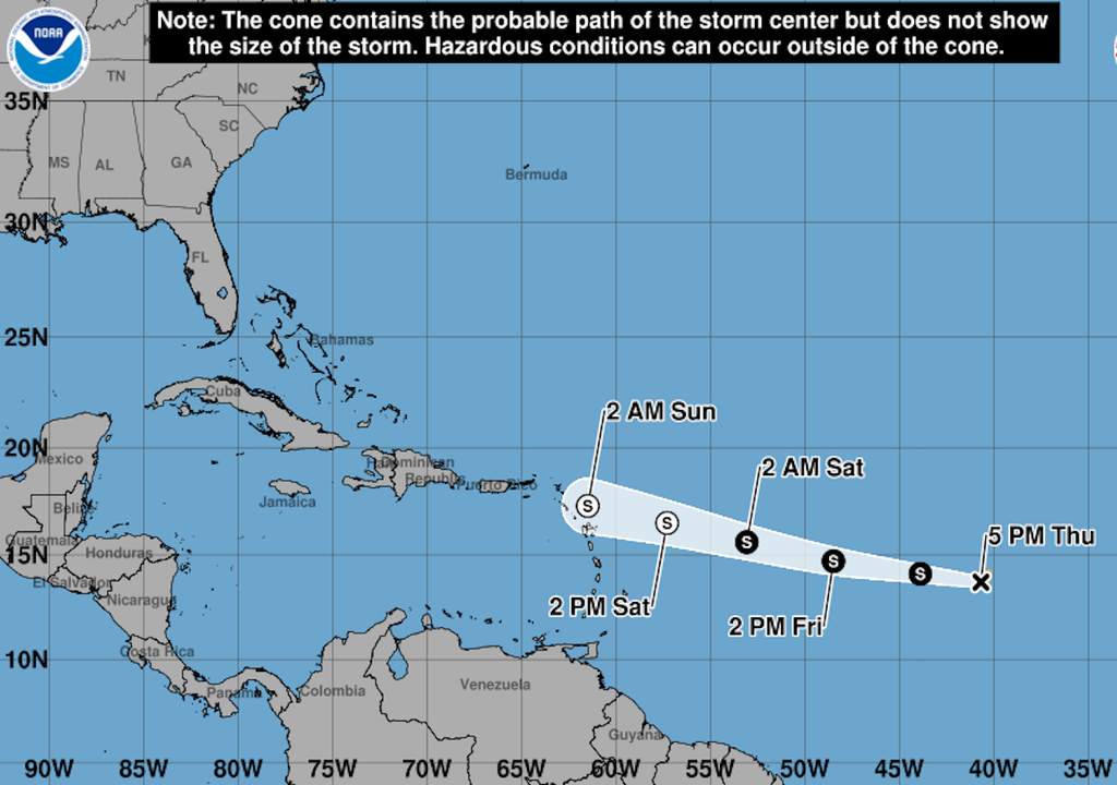 Trayectoria estimado para TT Dolly las próximas 72 horas. Fuente: NHC.