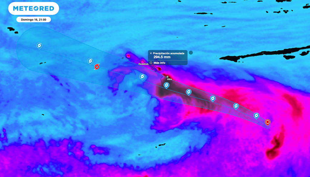 El sistema Uno-C amenaza Hawái con lluvias extraordinarias de más de 500 mm, inundaciones y deslaves.
