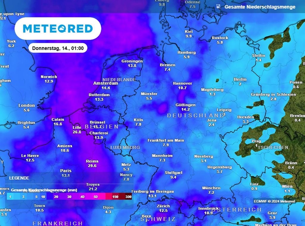 Regensummen, wenig, gering