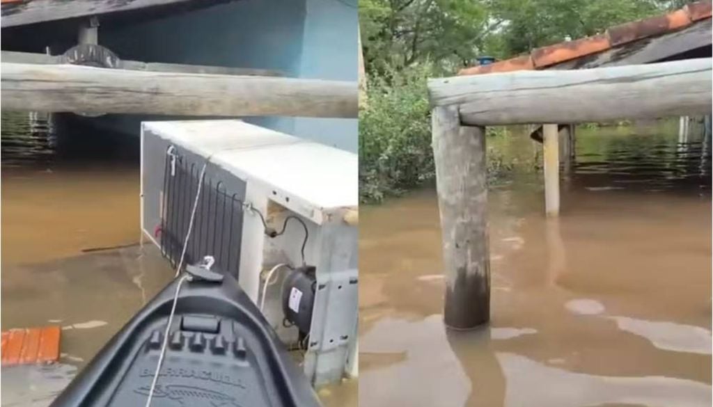 A cheia do Rio Itapetininga alagou o bairro Alciati, na zona rural da cidade de mesmo nome, arrastando uma geladeira para fora de um rancho. Crédito: Márcio Fernandes da Silva